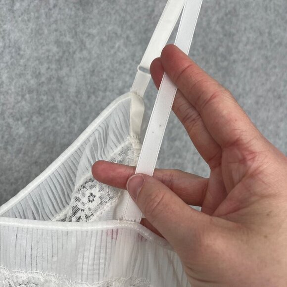 Youth Form VTG Midi Slip Dress Size 36 White Pleated Lace Dainty Bridal Coquette - Picture 7 of 12